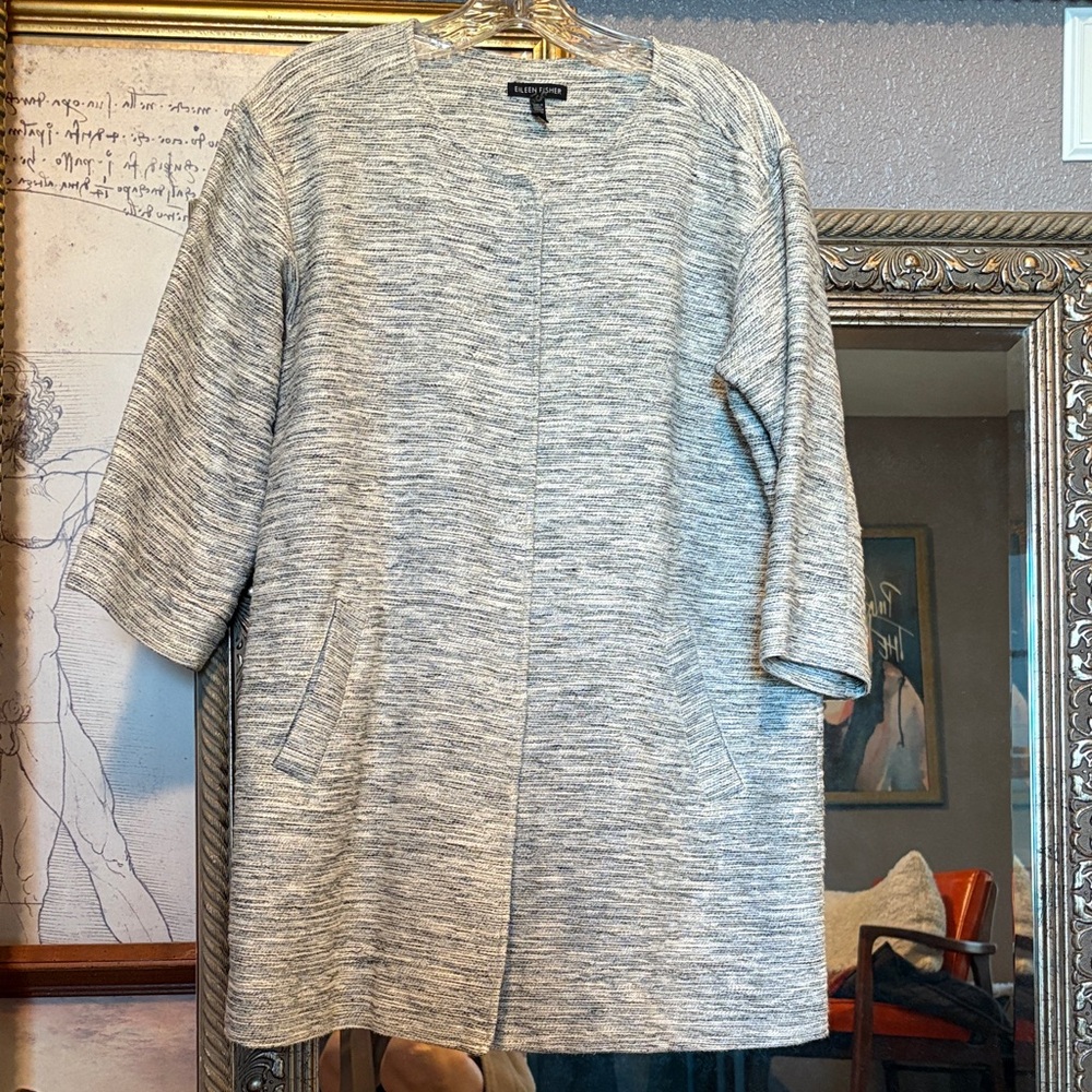 Eileen Fisher Black and White Textured Cardigan